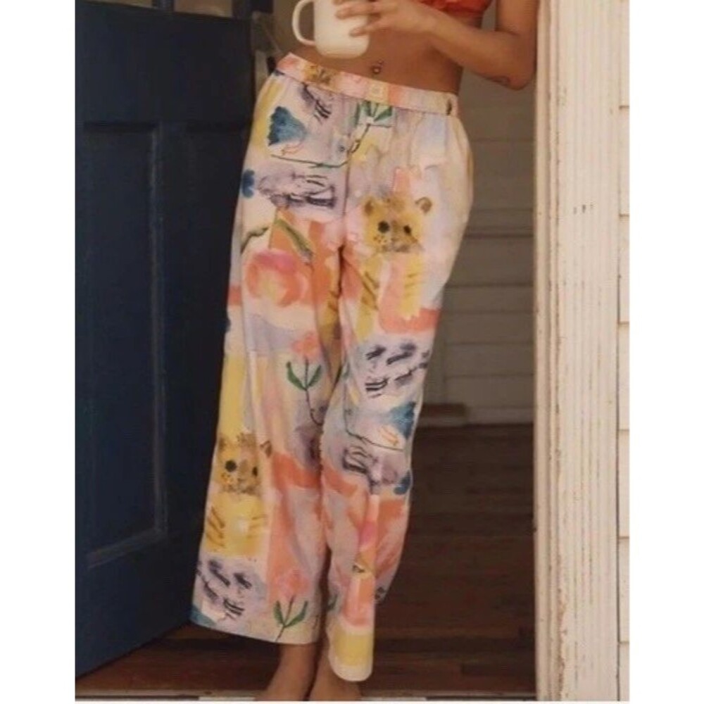 Anthropologie LyreBird Wren Boxer Pants Whimsical Watercolor XL NWT